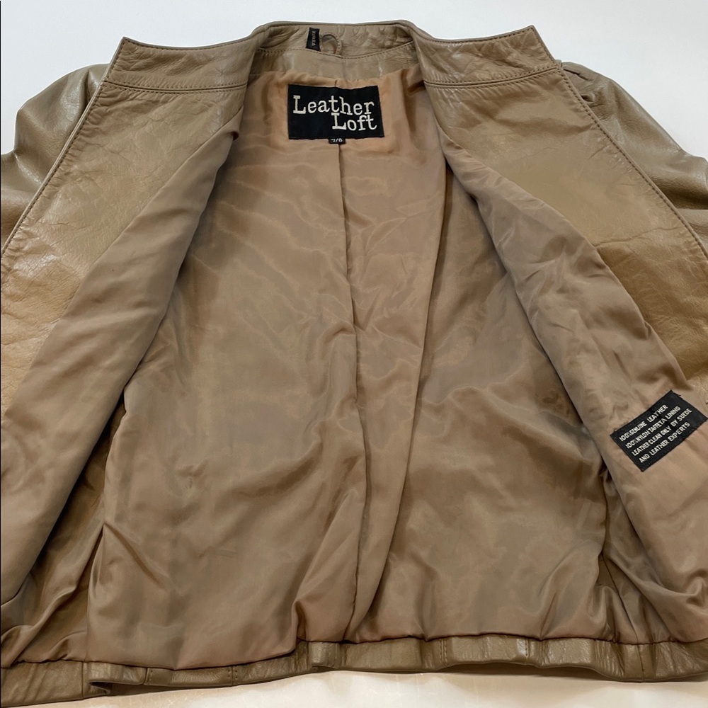 Leather Loft Taupe Genuine Leather Belted Jacket Women’s Sz 7/8 - Picture 6 of 7